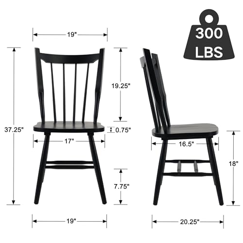 Black Wooden Dining Chairs Set of 2, Windsor Dining Chairs with Spindle High Back & Solid Wood Legs, Farmhouse Vintage Kitchen Chair for Dining Room/Restaurant, Armless