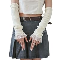 BrKern Armstulpen Damen Fingerlos, Weiß Y2K Armwärmer aus Weichem Vlies, Handstulpen für Winter, Party, Alltag, Club