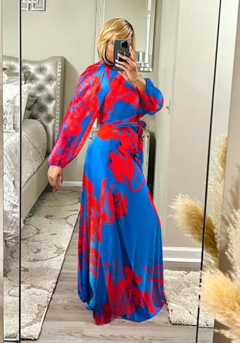 Image of Plus Size Women's 2 Piece Outfits Casual Long Sleeve Wrap Crop Top Maxi Long Dress Flowy Matching Sets