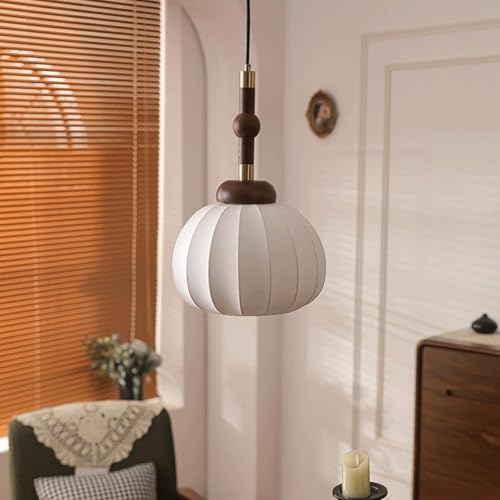 Lampe de chevet suspendue rétro en bois cocon de vers à soie avec base E27 - 5
