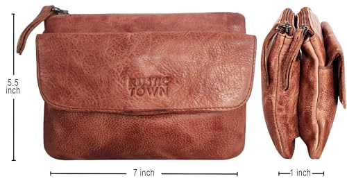 Image of RUSTIC TOWN Leather Sling Bag for Women - Washed Leather Crossbody Bag Wristlet Clutch, Vintage Travel Shoulder Purse Handbags for Ladies