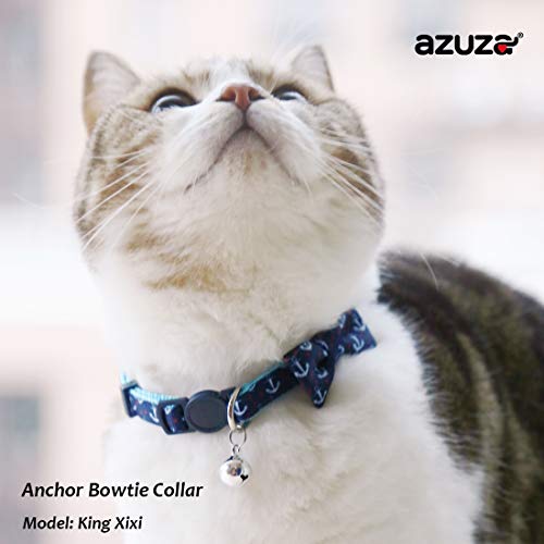 Azuza Cat Collar With Bowties 2 Pack Safety Breakaway Cat Collar With Removable Bell, Anchors Aweigh #TOP1