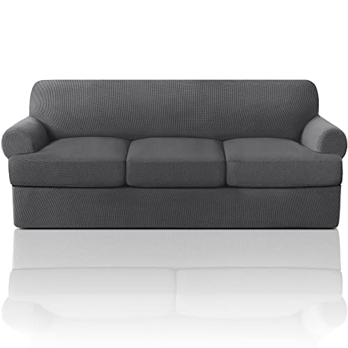 PrinceDeco T Cushion Sofa Slipcovers Bundle 3/4 Pieces Sofa Covers, Furniture Protector, Plaid Pattern, Removable and Washable, Grey - image 2