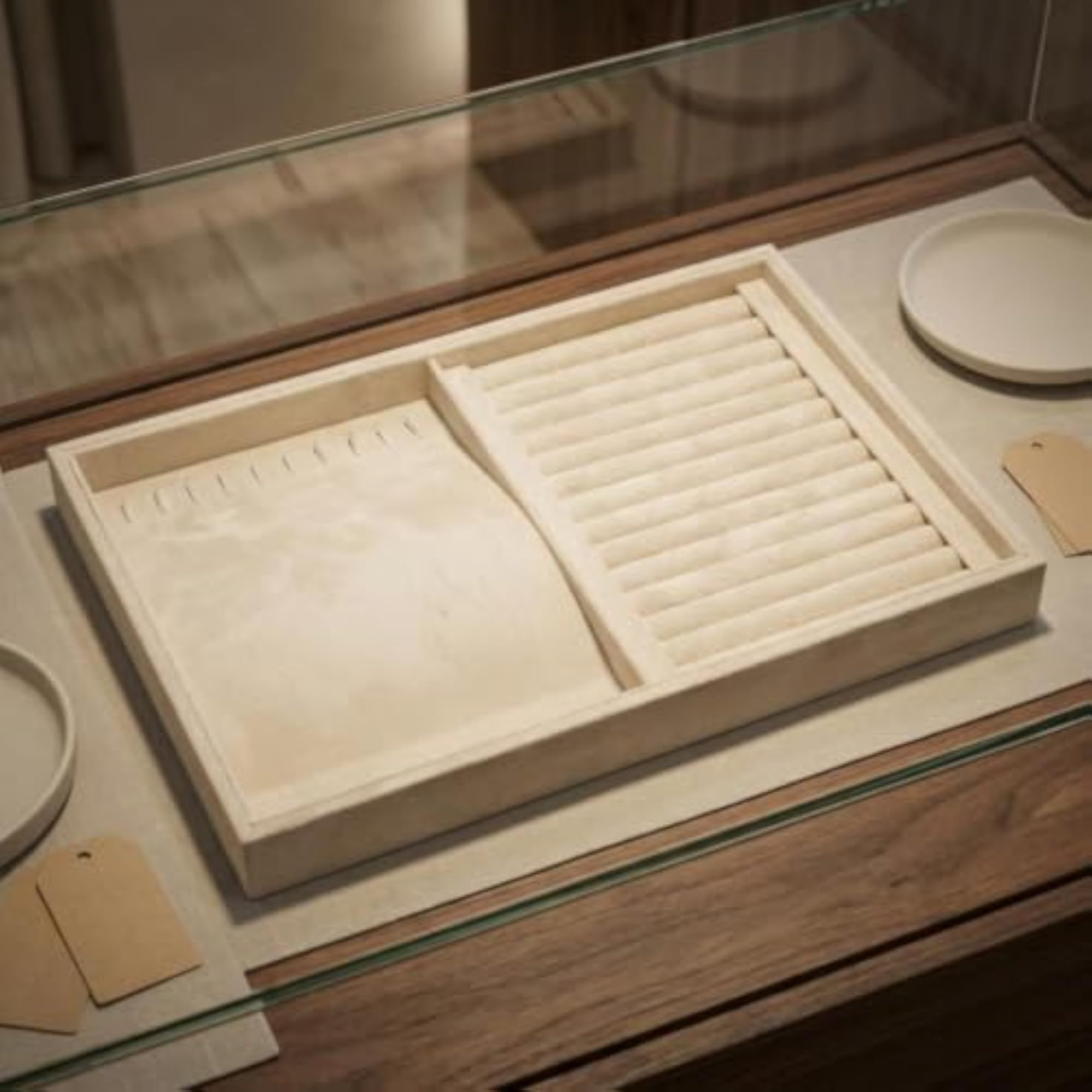 Beige Shallow Jewelry Display Tray Organizer