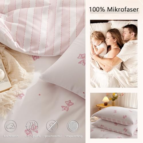 Tospass Bettwäsche 135x200 Schleifen Rosa Schleife Gestreift Bettwäsche Set – Ansicht 5
