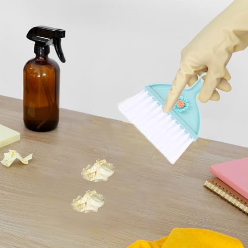 OSOLADY ミニ手持ちほうきとちりとり 軽量丈夫で持ち運び簡単 キーボードやデスク周りの室内掃除に おしゃれなブルーカラーで効率的クリー
