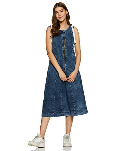 Image of Amazon Brand - Symbol Women's A-line One Piece Midi Length Denim Dress