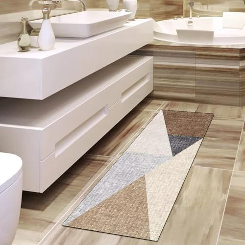 Alfombra de pasillo beige y gris de 80x160 cm lavable 4