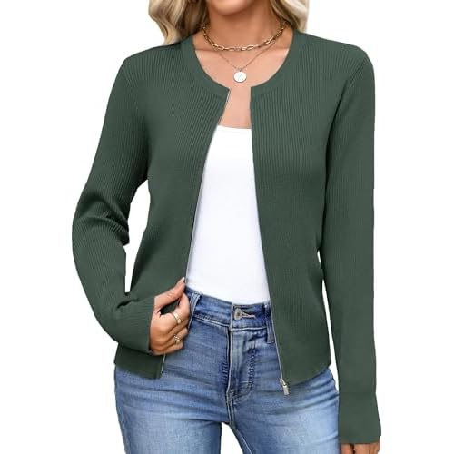 Totatuit Womens Long Sleeve Zip Up Sweater Cardigans Knitted Lightweight Zipper Jacket Army Green XX-Large