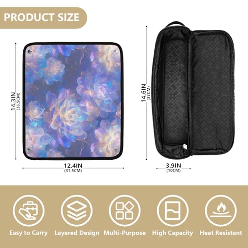 Bolsa de viaje resistente al calor para herramientas de cabello con diseño de flores grandes moradas, ideal para planchas y rizadores miniatura 4