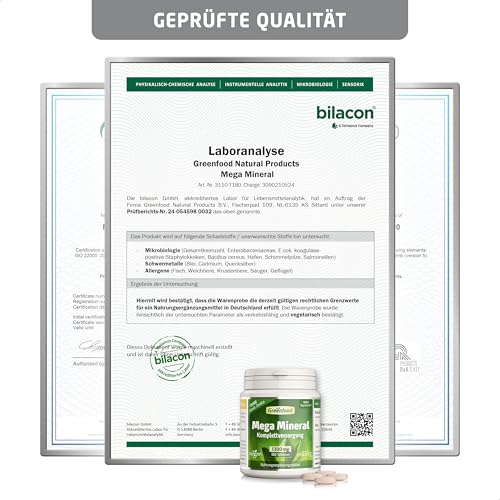 Greenfood Megamineral, hochdosiert, 1300mg - 180 Tabletten, vegan. Mineralstoff-Komplex & Spurenelemente - Magnesium, Calcium, Zink, Selen & Jod - für Knochen, Haare, Nägel & Nerven.