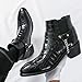 OXNEUHG Men's Pattern Leather Chunky Heel Dress Chelsea Boots with Metal Belt Buckle Fashion Cap Toe Block High Heel High Top Slip On Formal Oxford Shoes Business Casual Chukka Booties (Black,8.5)