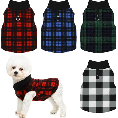 Silkfly 4 Pieces Winter Dog Clothes Fleece Vests Pullover Pet Sweaters with Leash Ring for Small Medium Dog Cat(S(Neck:10.2-11' Chest:13.8-14.6'))