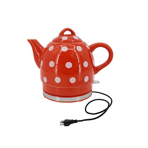 Hervidor eléctrico cerámico rojo con lunares blancos 1L 110V miniatura 1