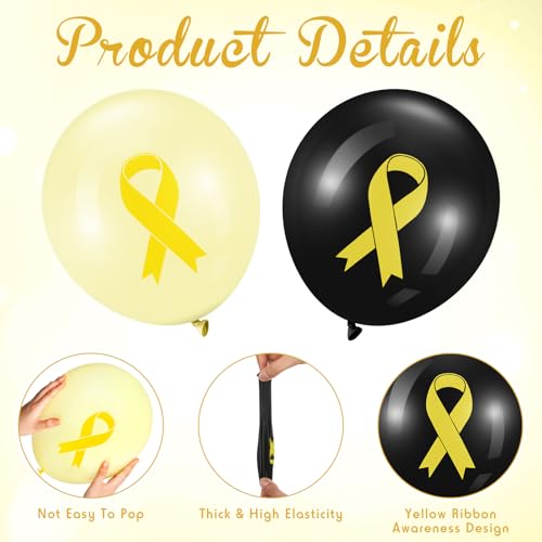 Image of Hungdao 100 Pcs Yellow Ribbon Awareness Balloons Childhood Cancer Survivor Balloons Decorations Cancer Free Decorations for for Society Events Groups Fundraisers Party Supplies