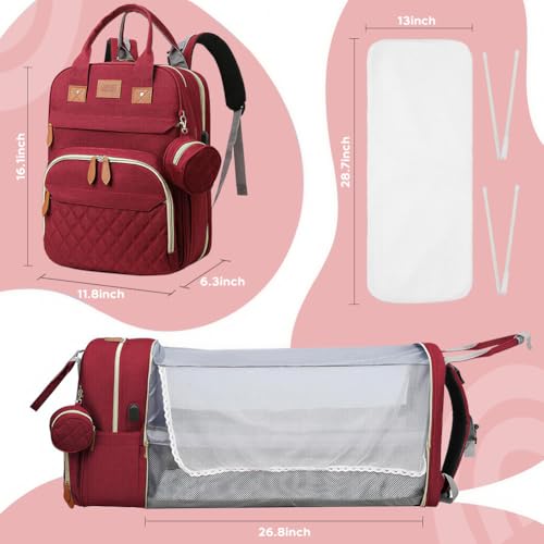 2026 Baby Diaper Bag Backpack Includes Changing Table and Mosquito Net,Large Capacity,Waterproof,Heated Bottle Pockets,USB Charging Port,Baby Nappy Changing Gifts for Moms Dads - Image 5