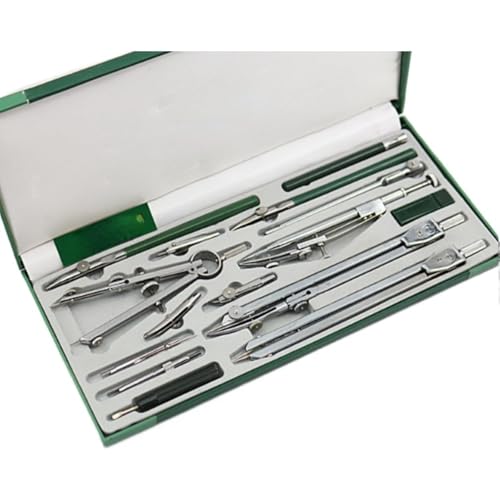 GrnArt コンパス用品、15ピースコンパスセット、マルチピースコンパスセット、学生製図機械製図ツールキット、プロ製図コンパスツールキット、学生およびエンジニアリング製図数学