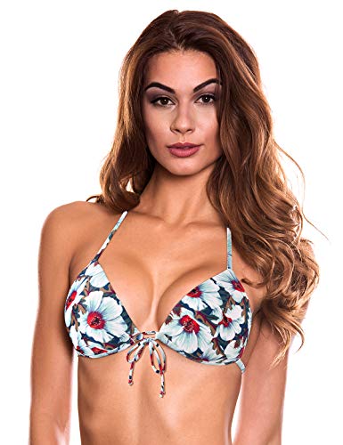RELLECIGA Women's White Floral Push up Triangle Bikini Top Size Medium