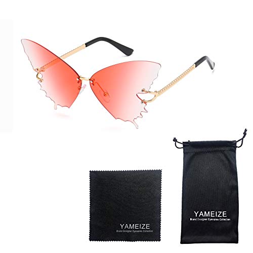YAMEIZE Fashion Butterfly Rimless Sunglasses for Women Vintage Metal Frame Eyewear UV Protection3
