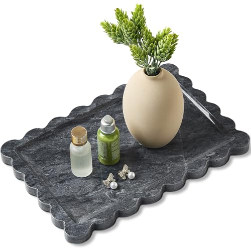 Scalloped Natural Marble Tray - Decorative Stone Tray for Bathroom & Vanity