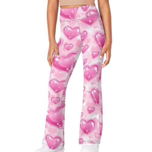Valentines Flare Leggings for Girls 5-14 Full Length Tummy Control Bell Bottoms Slim Yoga Pants Bootcut