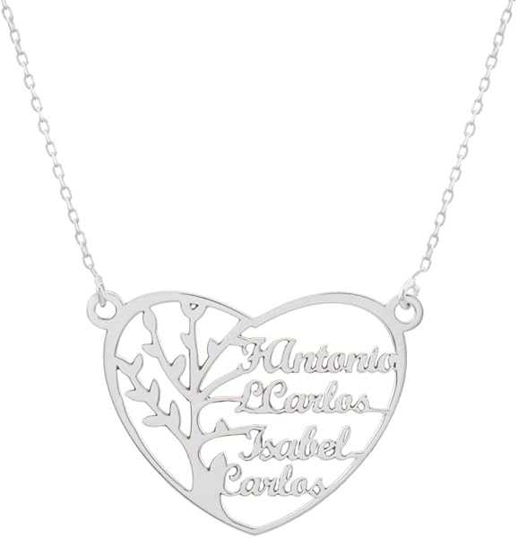 Collar Personalizable Árbol de la Vida con nombres para Mujer Personalizado, con cadena Rolo de 40cm + Alargador. Gargantilla ideal para regalar a madres o abuelas. (Corazón hasta 6 Nombres) - 1