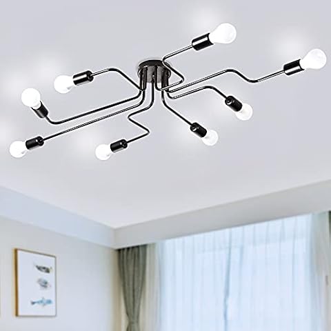 ZEEFO 8 Lights Sputnik Chandelier, Modern Metal Black Flush Mount Ceiling Light, Mid Century Vintage Industrial Light Fixtures E26 Bulb Base Ideal for Kitchen, Dining Room (Without Bulbs) Cover