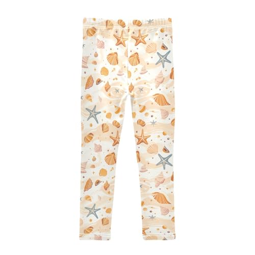 KLL Shells Ocean Waves Beach Starfish White Little Girls Cotton Pants Fashion High Waisted Activewear Sports2