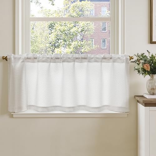 TOPICK Blickdicht Scheibengardinen Küche Weiß Bistrogardine mit...