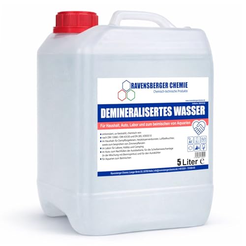 Ravensberger Chemie VE-Wasser im Kanister demineralisiert & entionisiert nach DIN kalkfrei für Auto Batterie Haushalt Labor & Reinigung Ersatz für destilliertes Wasser (1x 5 Liter)