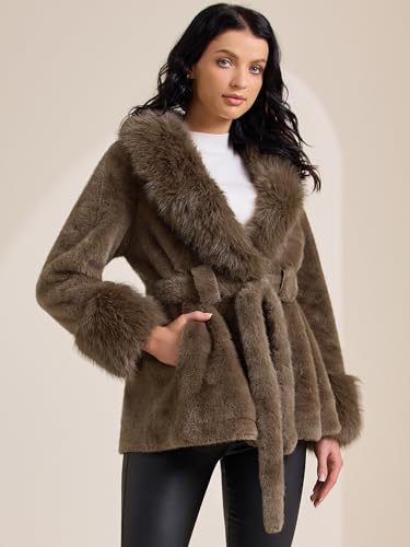 Allegra K Women's Faux Fur Winter Coats Long Sleeve Lapel Shaggy Jacket Warm Coat with Pockets 20252