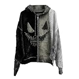 PODOLIXIA Sudadera gótica con capucha para hombre, de gran tamaño, retro, para Halloween, con cremallera completa, sudadera con capucha, chaqueta de aspecto desgastado, chaqueta con capucha, chaqueta