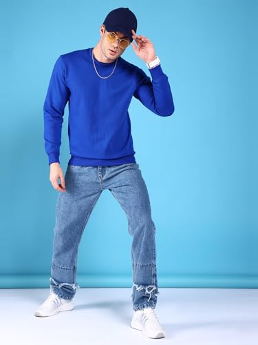 Image of The Indian Garage Co Men Regular Fit Solid Crew Neck Overhead Sweatshirt