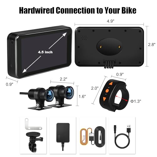 VSYSTO F4.5X+ Motorcycle Dashboard Camera Recorder 4.5\'\' LCD Waterproof with Front & Rear View Dual 1080P Sony Starvis 170° Angle Lens, Support TPMS Parking Mode WiFi(GPS/64GB Card Included) - Thumbnail 6