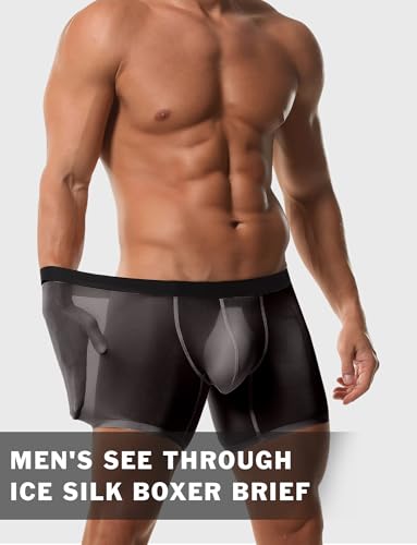 FEOYA Men's Mesh See Through Boxer Brief Underwear Ice Silk Low Rise Underpants 3D Puch Bulge Shorts Sport Short Leg Panties2