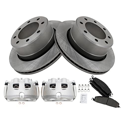 Image of TRQ Rear Brake Pad, Caliper, & Rotor Kit Ceramic Vented Compatible with 2009-2010 Dodge Ram 2500, 3500 2012 Ram 1500 2011-2018 2500 3500