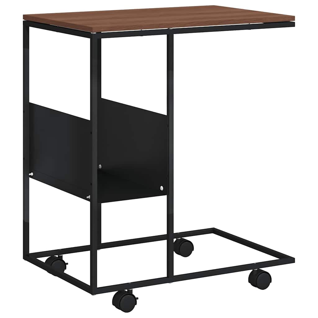Mesa auxiliar en forma de C con ruedas negras, 55 x 36 x 63,5 cm, madera de ingeniería, estante de almacenamiento para sofá y cama