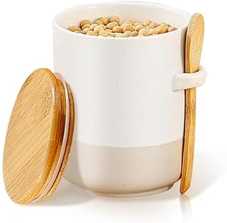 Yalucky Ceramic Tea Coffee Sugar Jar With Airtight Lid And Spoon 680ml Brown Sugar Keeper Flour Salt Canisters Sets For The Kitchen Food Storage Containers Cream Kitchen Accessories (1×680ml)