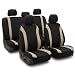 FH Group FB054115 Cosmopolitan Flat Cloth Full Set Car Seat Covers, (Airbag Compatible & Split Bench) w Gift, Beige/Black Color -Fit Most Car, Truck, SUV, or Van