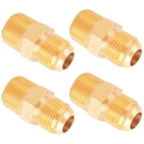 SUNGATOR 4-Pack 3/8'' Flare x 3/8 Inch Male NPT Tube Fittings, Brass Half-Union Propane Fittings, 3/8'' Half-Union Flare Tube Fitting for Gas Line
