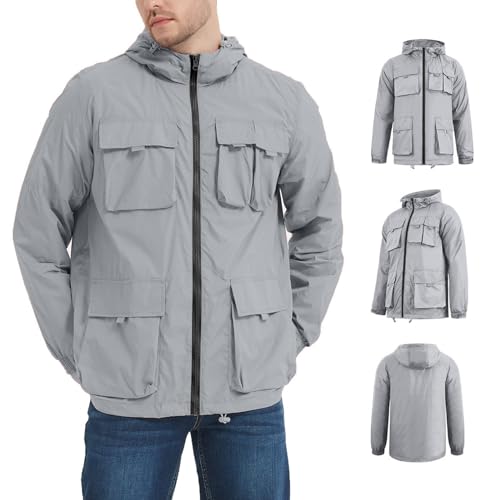 Veste coupe-vent homme imperméable à capuche avec poches multiples zippées pour hiver