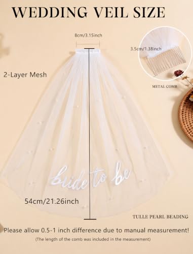 ADOME Veil White Short Wedding Veil Pearl Bachelorette Party for Brides - image 3