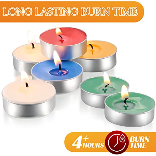 Retisee 200 Pcs Tea Candles Colored Tealight Candles Unscented Ghee 4 Hours Long Burning Tea Light For Shabbat Altar Wedding Party Meditation Rituals Birthday, 5 Colors #TOP1