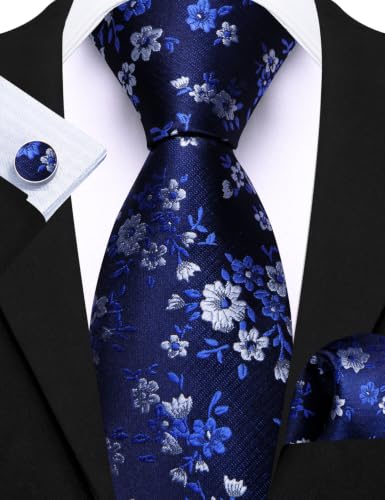 Image of Barry.Wang 6 PCS Men Ties Set Silk Business Fashion Woven Necktie Handkerchief Cufflinks Paisley Stripe Wedding Party