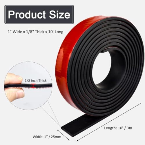 Image of Adhesive Rubber Strips with Adhesive Backing Self Stick Neoprene Solid Rubber Sheets Rolls Strips for Gaskets Pads Seals Crafts Protection (1 inch Wide x 1 /8 inch Thick x 10' Long)
