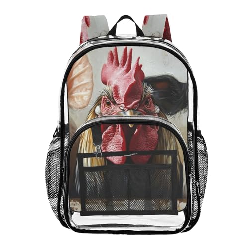 Pig Farm Rooster Cow Clear Backpack, PVC Transparent Bag with Large Capacity for Boys, Girls, Men, Women, See Through Bookbag for School Work College Travel