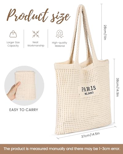 Image of Beach Bags for Women - Straw Bag with Zipper, Soft Woven beach bag, Casual Straw Shoulder Bag for Daily Use