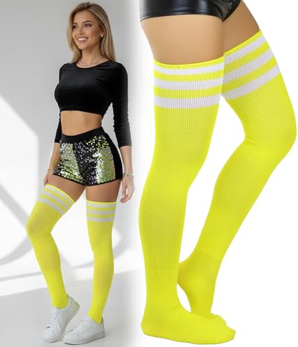 Image of ToBeInStyle Women's Heavyweight Knit Thigh High Long Socks w /Contrast 3 Stripe Top Band