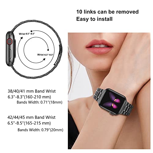 Image of MioHHR Solid Stainless Steel Band Compatible with Apple Watch 41mm, Metal Strap with Soft TPU Case for iWatch Series 9 8 7 Women and Men, Black
