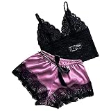 Womens Silk Satin Pajamas Set Two-Piece Sets Bridal Lingerie Set for Wedding Night Purple_4 L